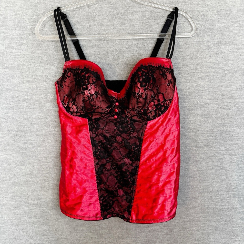 Cacique‎ Corset Women Size 18/20 Red Satin Black Lace Bustier Lingerie Underwire